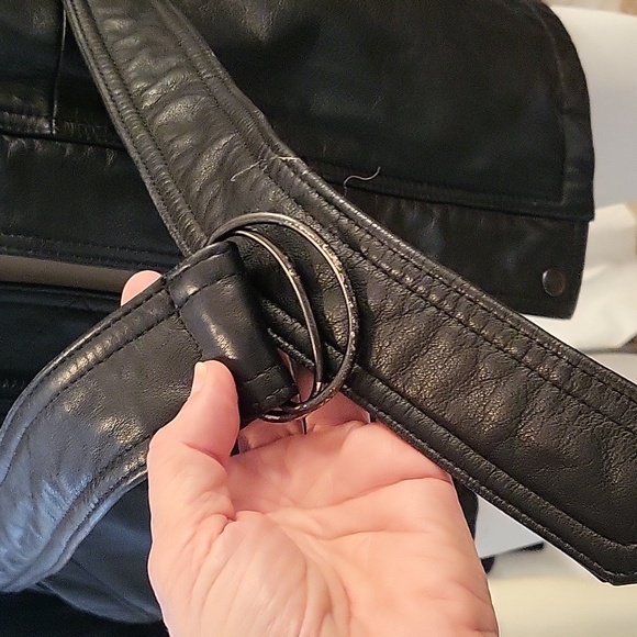 MARC By Andrew Marc size M Black Leather Belted Zippered Pockets Coat Jacket - Picture 2 of 13